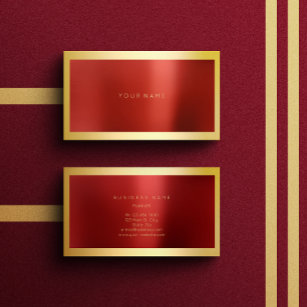 Red Burgundy Gold Framed Metallic Minimal Lux Business Card