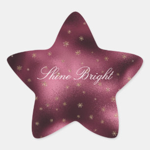 Red Burgundy Gold Glitter Snowflakes Star Sticker