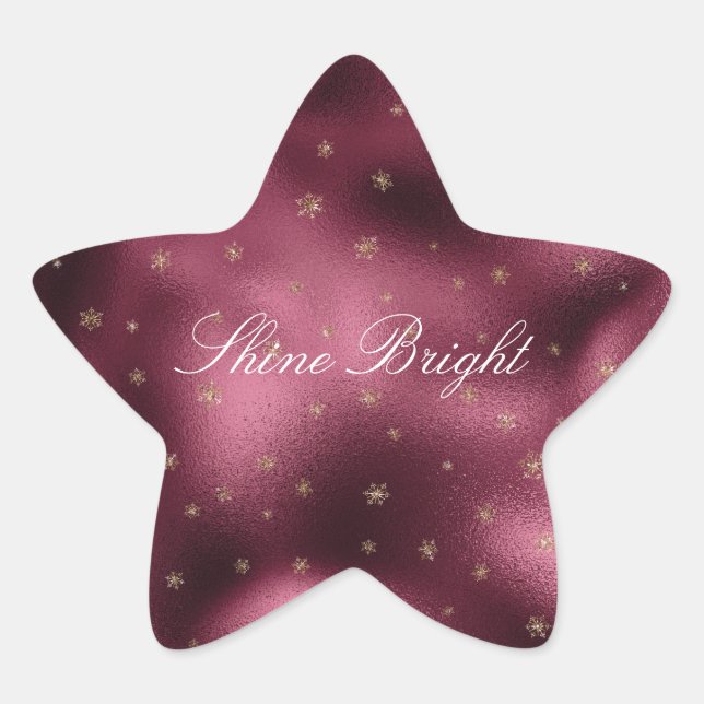 Red Burgundy Gold Glitter Snowflakes  Star Sticker (Front)