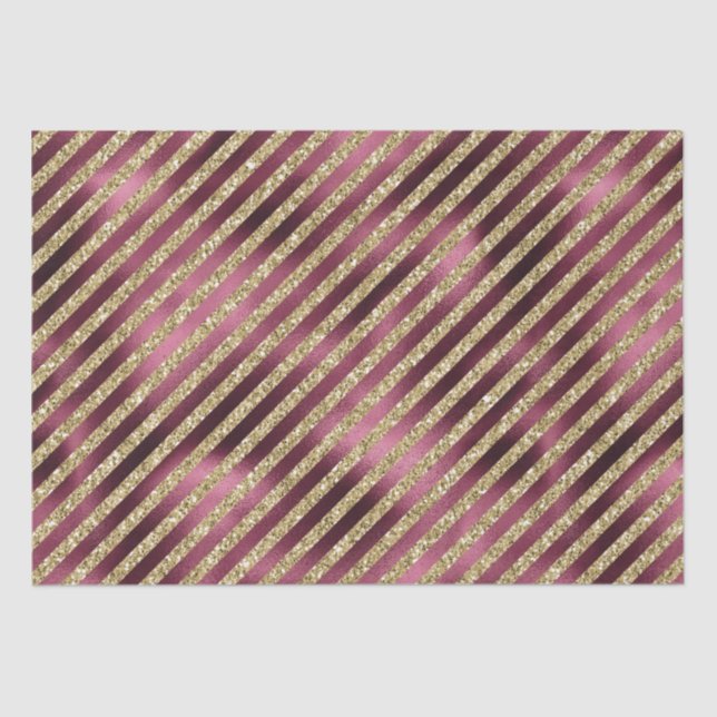 Red Burgundy Gold Glitter Stripes   Tissue Paper (Front)