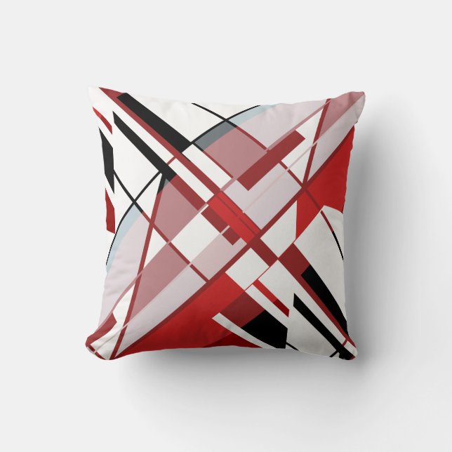 Red Burgundy Gray Black White Diagonal Angular Throw Pillow (Front)