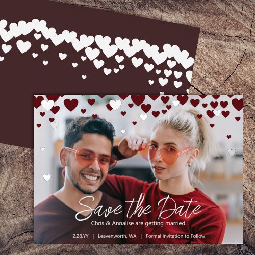 Red Burgundy Hearts Valentines Day Wedding Theme Foil Invitation