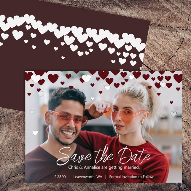 Red, Burgundy Hearts Valentine's Day Wedding Theme Foil Invitation (red burgundy hearts valentine's day themed wedding save the date cards valentines february wedding)