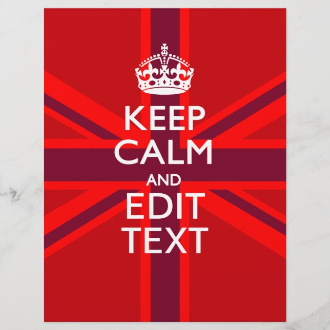 Red Burgundy Keep Calm Your Text Union Jack Flag (Front)