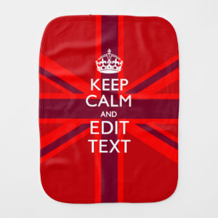 Red Burgundy Keep Calm Your Text Union Jack Flag Burp Cloth