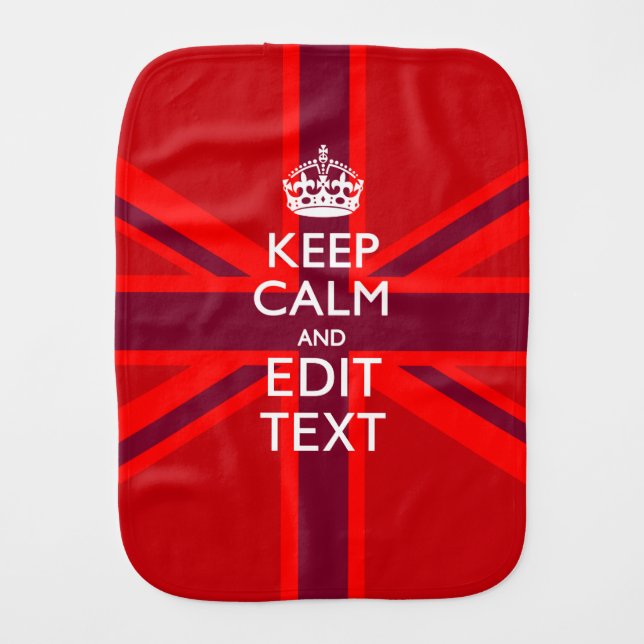 Red Burgundy Keep Calm Your Text Union Jack Flag Burp Cloth (Front)