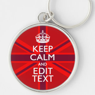 Red Burgundy Keep Calm Your Text Union Jack Flag Keychain