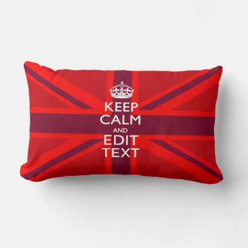 Red Burgundy Keep Calm Your Text Union Jack Flag Lumbar Pillow