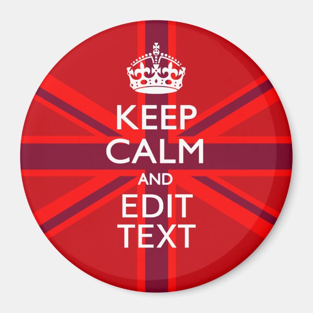 Red Burgundy Keep Calm Your Text Union Jack Flag Magnet (Front)