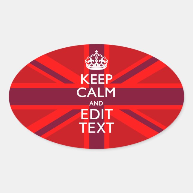 Red Burgundy Keep Calm Your Text Union Jack Flag Oval Sticker (Front)