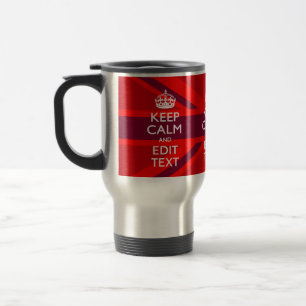 Red Burgundy Keep Calm Your Text Union Jack Flag Travel Mug