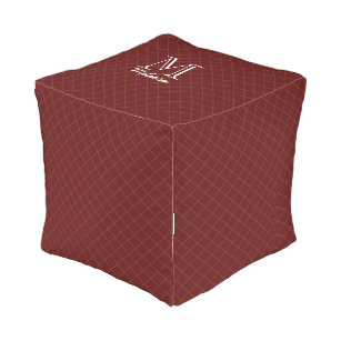 Red Burgundy Maroon Square Geometric Pattern Outdoor Pouf