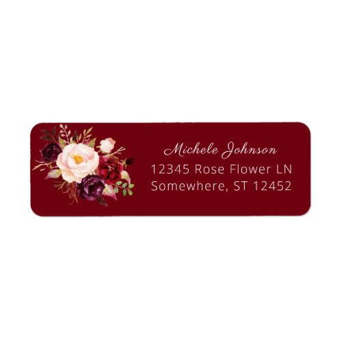 Red Burgundy Marsala Floral Return Address 2 Label