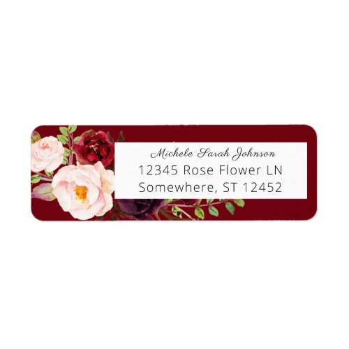 Red Burgundy Marsala Pink Floral Wedding Label