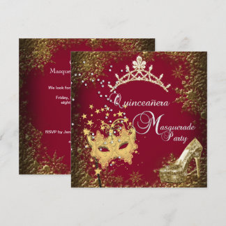 red/burgundy Masquerade Quinceanera 15th Party Invitation