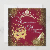 red/burgundy Masquerade Quinceanera 15th Party Invitation (Front)