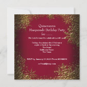 red/burgundy Masquerade Quinceanera 15th Party Invitation (Back)