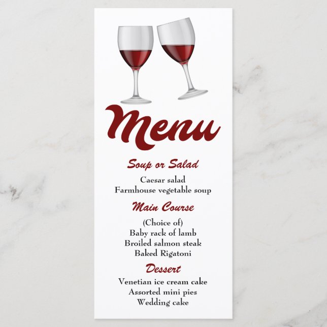 Red Burgundy Menu Wine Glasses Wedding Party (Front)