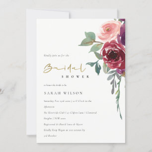RED BURGUNDY PEACH FLORAL BRIDAL SHOWER INVITE