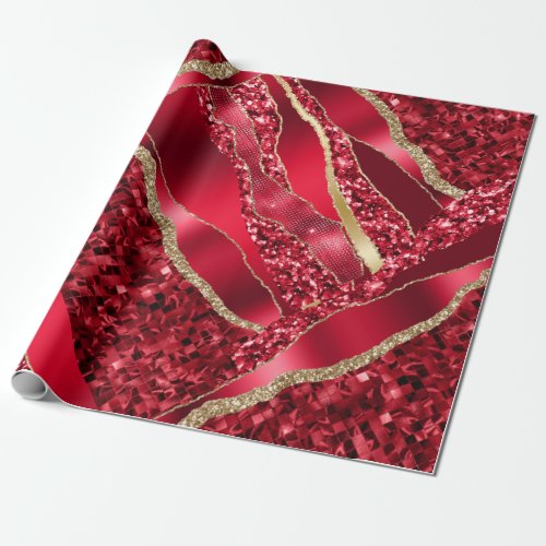 Red burgundy plum wine glitter metallic foil chic wrapping paper