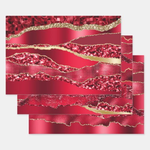 Red burgundy plum wine glitter metallic foil chic wrapping paper sheets