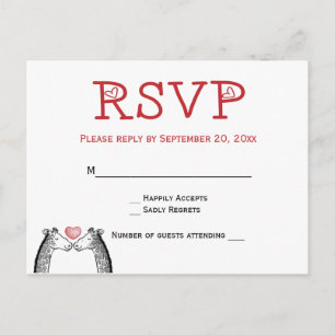 Red Burgundy RSVP Giraffe Wedding  Love Invitation Postcard