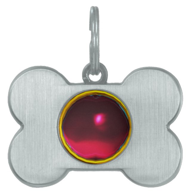 RED BURGUNDY RUBY GEM STONE PET TAG (Front)