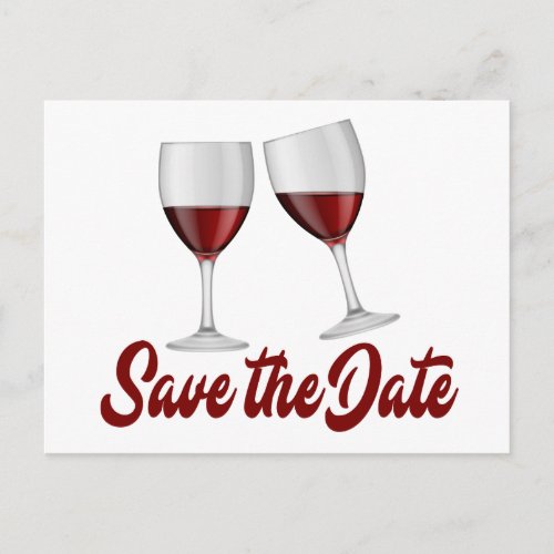 Red Burgundy Save the Date Wine Glasses Wedding Announcement Postcard