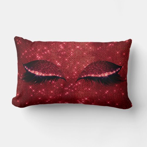 Red Burgundy Sparkly Eye Glam Black Glitter Makeup Lumbar Pillow