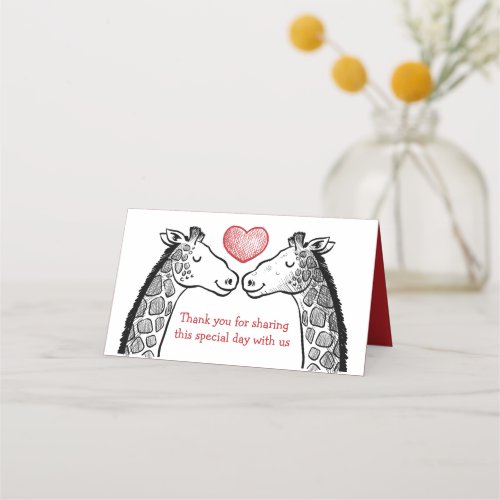 Red Burgundy Thank You Giraffe Love Wedding Party Place Card