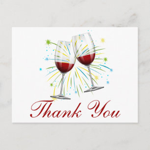 Red Burgundy Thank You Wine Glasses Wedding Postcard