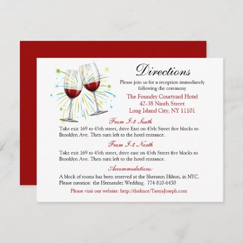 Red burgundy Wedding  Directions Wine Glasses Invitation