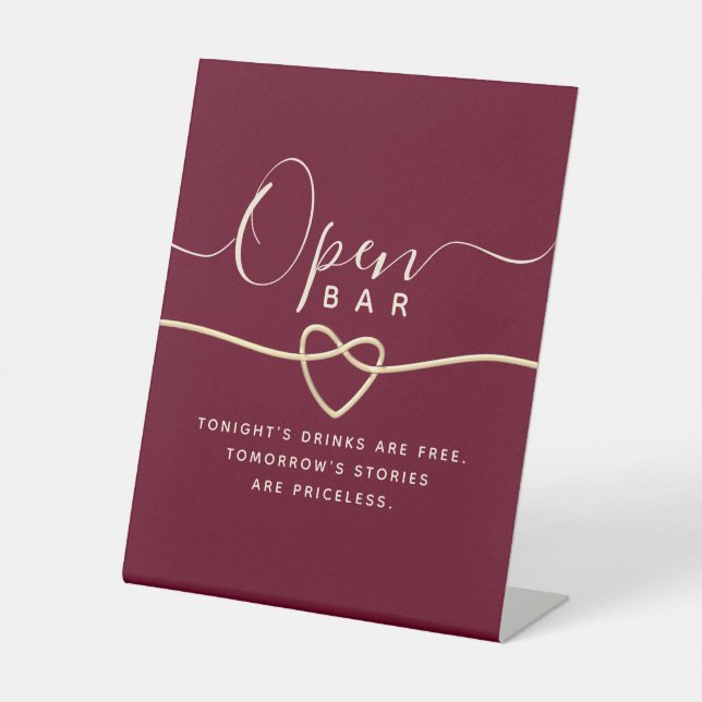Red Burgundy Wedding Open Bar Pedestal Sign (Front)