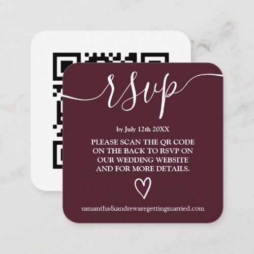 Red burgundy wedding rsvp Qr code Enclosure Card