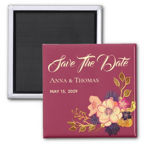 Red Burgundy Wedding Save The Date Invitation Magnet