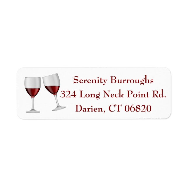 Red Burgundy Wine Champagne Glasses Label (Front)