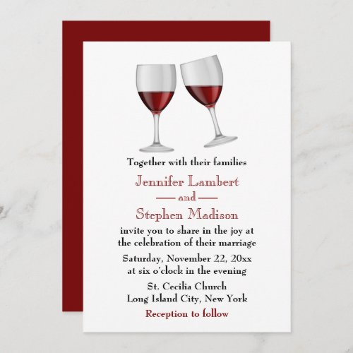 Red Burgundy Wine Glasses Wedding Party Invitation