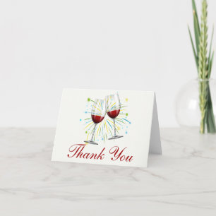 Red Burgundy Wine Glasses Wedding,Thank You Letterpress Thank You Card