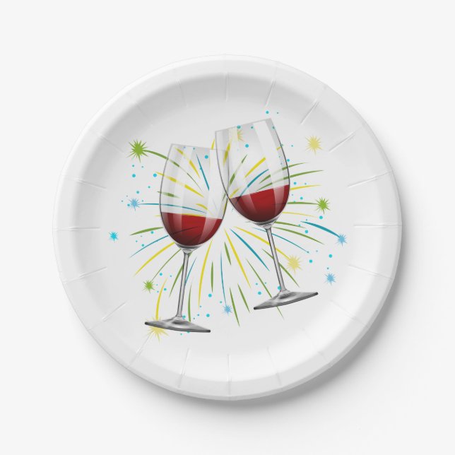Red Burgundy Wine Glasses Wedding Winery Vineyard Paper Plates (Front)