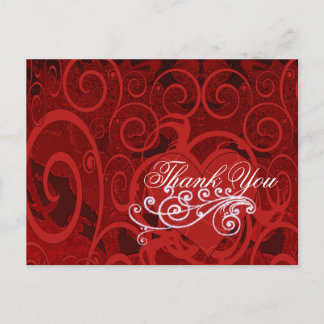 Red Burgundy Wine Heart and Swirls Thank You Postcard