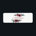 Red burgundy winter peonies wedding elegant chic label<br><div class="desc">Elegant red, white and pine green floral wedding return address label with a botanical peony flowers bouquet with seasonal fir branches, red berries and foliage. Please note that the background color is editable. You can change it after selecting CUSTOMIZE option.------ Suitable for winter / Christmas weddings, greeting cards or other...</div>