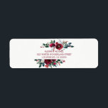 Red burgundy winter peonies wedding elegant chic label<br><div class="desc">Elegant red, white and pine green floral wedding return address label with a botanical peony flowers bouquet with seasonal fir branches, red berries and foliage. Please note that the background color is editable. You can change it after selecting CUSTOMIZE option.------ Suitable for winter / Christmas weddings, greeting cards or other...</div>
