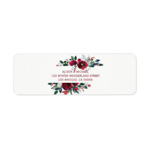 Red burgundy winter peonies wedding elegant chic label