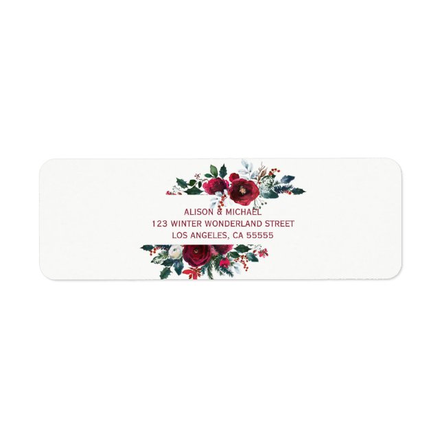 Red burgundy winter peonies wedding elegant chic label (Front)
