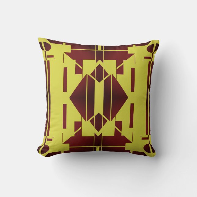 Red Burgundy Yellow Symmetrical Mediterranean Look Throw Pillow (Front)