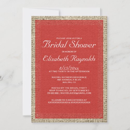 Red Burlap Bridal Shower Invitations