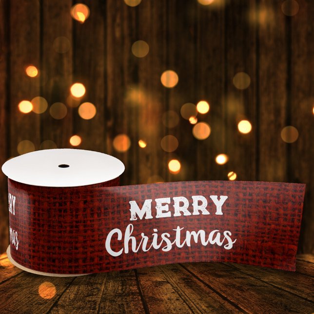    Red Burlap Fabric Labels Rustic Merry Christmas Satin Ribbon (Creator Uploaded)