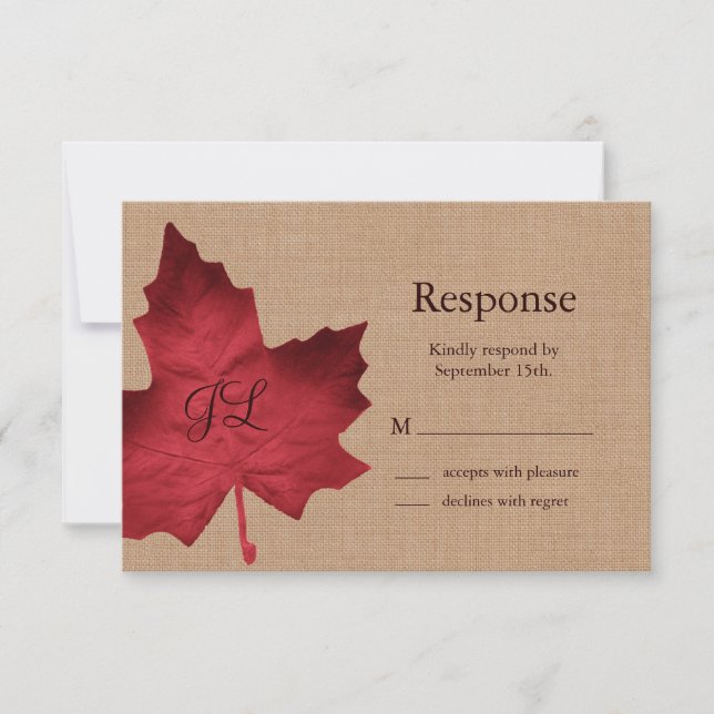 Red Burlap Monogrammed RSVP Card (Front)