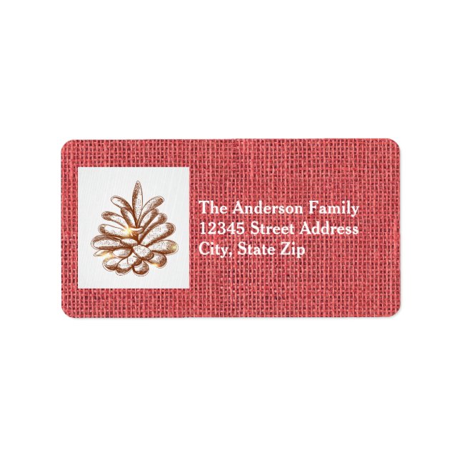 Red Burlap Pinecones - Address Label (Front)
