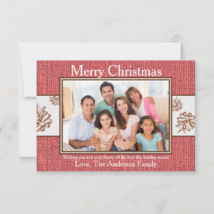 Red Burlap Pinecones Photo - 3x5 Christmas Card